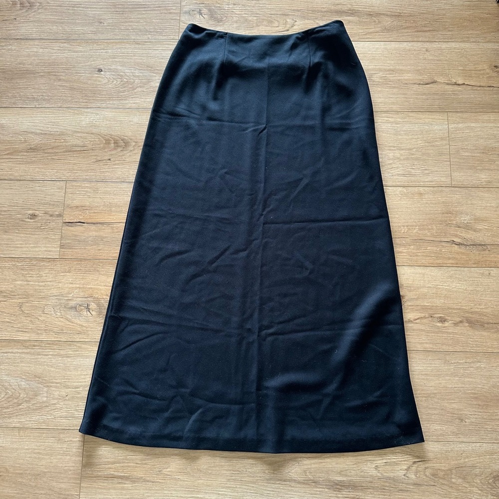 Liz Baker Black Maxi Skirt A-Line Tailored Career Size 12 Witchy Whimsigoth Vamp